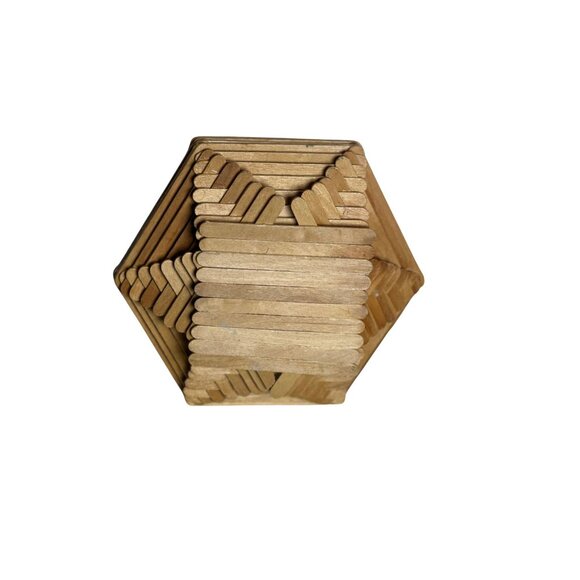 Vintage Handmade Popsicle Stick Bowl | Hexagonal Trinket Dish | Unique Folk Art - Picture 2 of 4